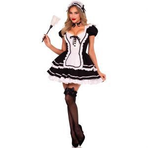 Stubenmädchen Kellnerin Kostüm Kleid kurz mit Rüschen MAID OF FLIRT schwarz-weiß
