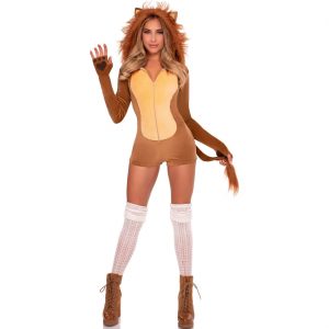 Löwe Kostüm Overall kurz COMFY LION ROMPER aus Samt hellbraun-dunkelbraun