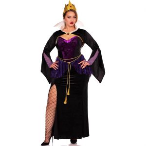 Edeldame Böse Königin Kostüm Kleid lang EVIL QUEEN hoch geschlitzt lila-schwarz