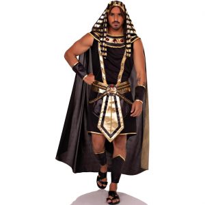 Ägypter Pharao Kostüm Tunika kurz mit Cape Armschinen und Beinschienen PHARAOH COSTUME schwarz-gold