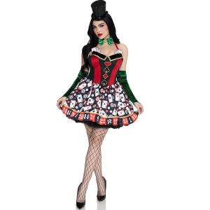 Spiel Casino Kostüm Kleid kurz Roulette Tisch Style LADY LUCK DRESS grün-rot