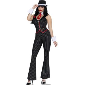 20er Jahre Gangsterlady Kostüm Overall Catsuit LADY MOBSTER CATSUIT schwarz-rot