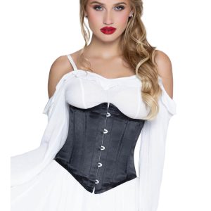 Korsage Korsett Unterbrustkorsett STEEL BONED SATIN WAIST CINCHER einfarbig schwarz
