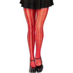 Rautenmuster Motivnetzstrumpfhose mit Streifen rot