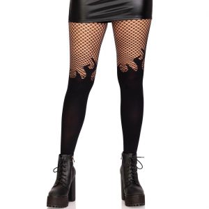 Flammen Motivnetzstrumpfhose zum Teil blickdicht schwarz