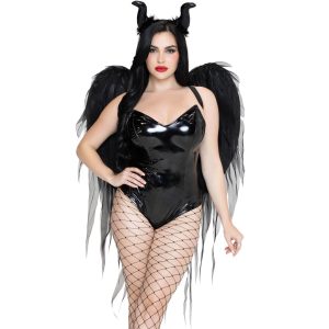 Gefallener Engel Textilflügel+Hörner Set Chiffon Fetzenflügel wie Federn metallic schillernd schwarz