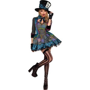 Alice Hutmacherin Kostüm Kleid kurz kariert petrol TEA PARTY MAD HATTER DRESS bunt
