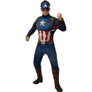 Superheld Avengers Captain America Kostüm Overall Deluxe mit Muskeloverall und Maske blau-rot