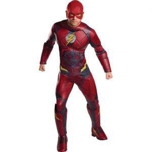 Superheld The Flash Kostüm Overall Deluxe mit Muskeloverall und Maske rot