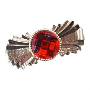 Edelhistorische / Uniform Brosche Hutanstecker Barettschleife mit Stein rechteckig Superdeluxe gold-rot