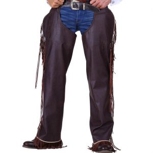Cowboy / Biker Rocker Hose Chaps Überhose lang mit Fransen in Lederoptik Superdeluxe braun
