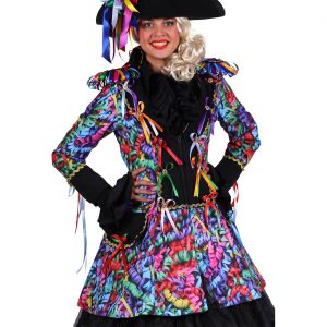 Clowndame Harlekin Jacke mit Luftschlangen und Bändern Superdeluxe KONFETTI bunt