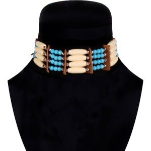 Hippie / Indianer Perlenkette / Perlenarmband Röhrenknochen Optik Perlen elastisch unterschiedlich tragbar creme-türkis