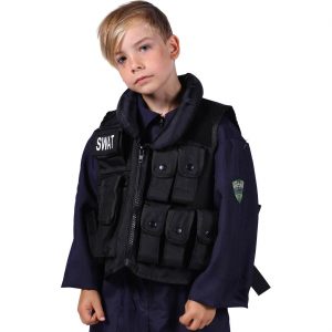 SWAT Kinderkostüm Teile-Set S.W.A.T. Deluxe schusssichere Weste mit Gurten schwarz-weiß