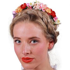 Trachten / Blumen Haarreif mit Blumen Deluxe Dirndlhaarreif rosa rot orange rot-bunt
