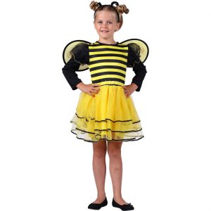 Insekt Biene Kinderkostüm Kleid kurz mit Tüll Haarband und Flügeln gelb-schwarz