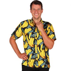 Lebensmittel Bananen Hemd Bluse kurzarm T-Shirt mit Bananen Druck BANANAS rot-gelb