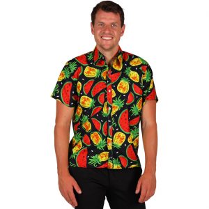 Lebensmittel Obst Hemd Bluse kurzarm T-Shirt mit Wassermelonen und Ananas Druck FRUITY BLEND bunt