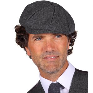 20er Jahre Charleston Gentleman Schiebermütze Ballonmütze Wollstoffoptik grau