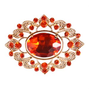 Edelhistorische / Uniform Brosche Hutanstecker Barettsitft durchbrochen mit Steinen oval Superdeluxe gold-rot