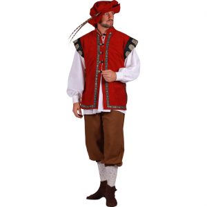 Mittelalterlicher Händler Kostüm Anzug halblang Deluxe dunkelrot