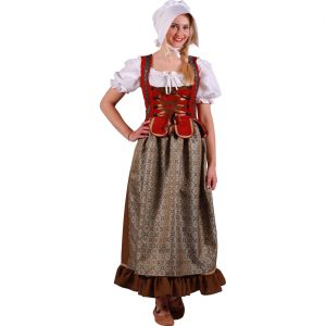 Mittelalterliche Händlerin Kostüm Kleid lang Deluxe dunkelrot-beige