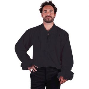 Mittelalterliches / Piraten Rüschenhemd Rüschenbluse geschnürt Deluxe angenehmes Material schwarz
