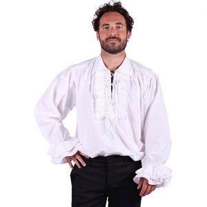 Mittelalterliches / Piraten Rüschenhemd Rüschenbluse geschnürt Deluxe angenehmes Material weiß