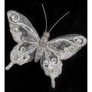 Insekt Schmetterling Brosche gestickter Deko Textilschmetterling silber