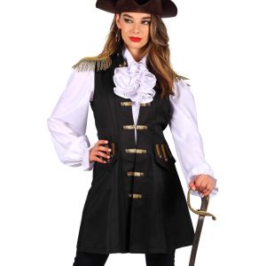Mittelalterliche Dame / Piratin Weste Uniformweste in Gehrocklänge mit Schulterklappen schwarz-gold