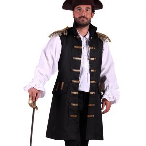 Mittelalterlicher Herr / Pirat Weste Uniformweste in Gehrocklänge mit Schulterklappen schwarz-gold