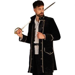 Mittelalterlicher Herr / Pirat Jacke Gehrock Buccaneer superdeluxe schwarz