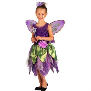 Elfe Fee Kinderkostüm Kleid kurz mit Flügeln lila-grün
