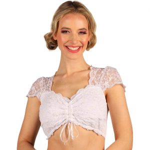 Trachten / Cowgirl Dirndlbluse kurz mit Spitze Kappenärmeln verstellbarem Dekollete NENA weiß