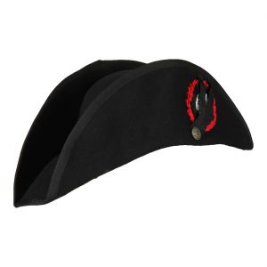 Napoleon Uniform Zweispitzhut Superdeluxe mit Knopf schwarz-rot