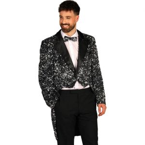 Show Pailletten Jacke Frack BROADWAY superdeluxe für Herren silber-schwarz