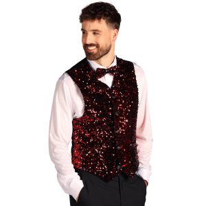 Show Pailletten Weste WEST END superdeluxe für Herren rot-schwarz