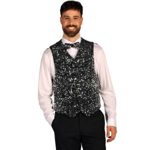 Show Pailletten Weste WEST END superdeluxe für Herren silber-schwarz