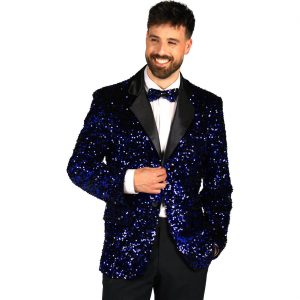 Show Pailletten Jacke Jackett Sakko SHOWSTAR superdeluxe für Herren blau-schwarz