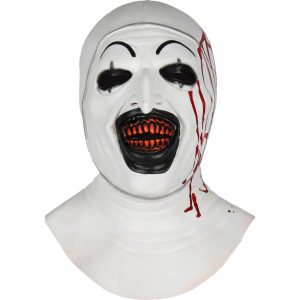 Horror Art Latexmaske Vollmaske Clown Maske mit Krageneinsatz Deluxe weiß-rot