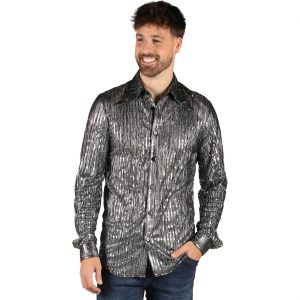 Show Disco Hemd Bluse Deluxe DISCO KING metallic silber