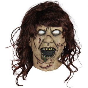 Horror Exorzismus Latexmaske mit Haar Deluxe beige-braun