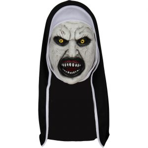 Horror Nonne Latexmaske mit Kopftuch Deluxe schwarz-weiß