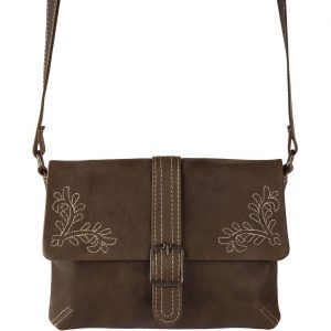 Trachten Handtasche Umhängetasche Deluxe mit Laubstickerei O Zapft dunkelbraun