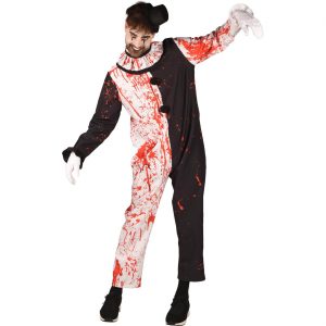 Horror Art Kostüm Overall Clown Anzug schwarz-weiß mit Kragen blutig weiß-rot