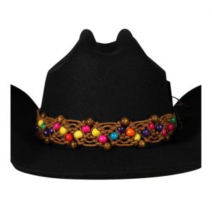 Cowgirl Cowboy / Festival Hutband / Schmuckband für Zylinder Cowboyhut Haarband Halsschmuck WOODSTOCK braun-bunt