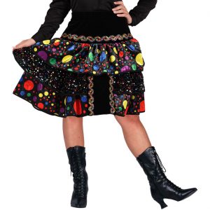 Clowndame Harlekin Rock halblang aus Samt mit Punkten und Rüschen 1000 STARS schwarz-bunt
