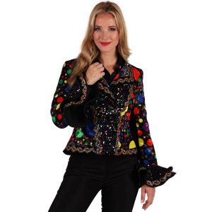 Clown Harlekin Jacke aus Samt mit Punkten und Rüschen 1000 STARS schwarz-bunt