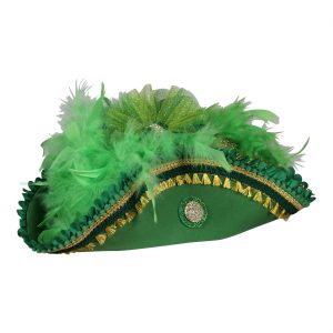 Edelleute / Piraten Dreispitzhut Gardehut mit Federn und Applicationen PREMIUM CLASS grün-gold