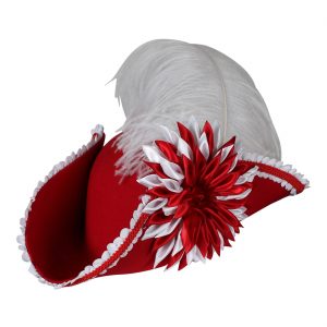 Edelleute / Piraten Dreispitzhut Gardehut mit Federn und Applicationen PREMIUM CLASS rot-weiß